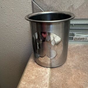 Pet Metal Treats Storage Canister Stainless Steel with Paw Print Jar Silver